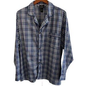 VINTAGE Bill Blass Dress Shirt‎ Mens Size XL Blue Check Plaid Button Up